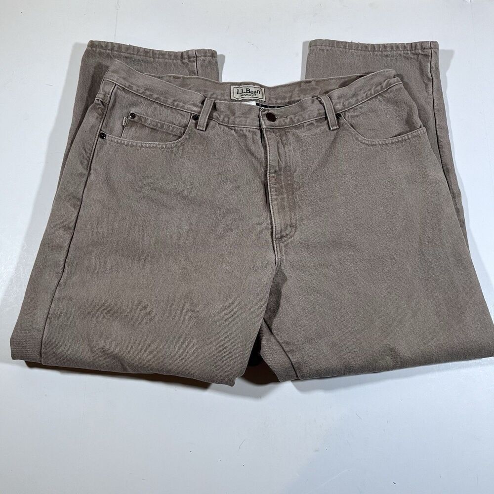 LL Bean Natural Fit Tan Canvas Flannel Lined 100% Cotton Pants Y2K Men's 40x29 - Picture 5 of 16